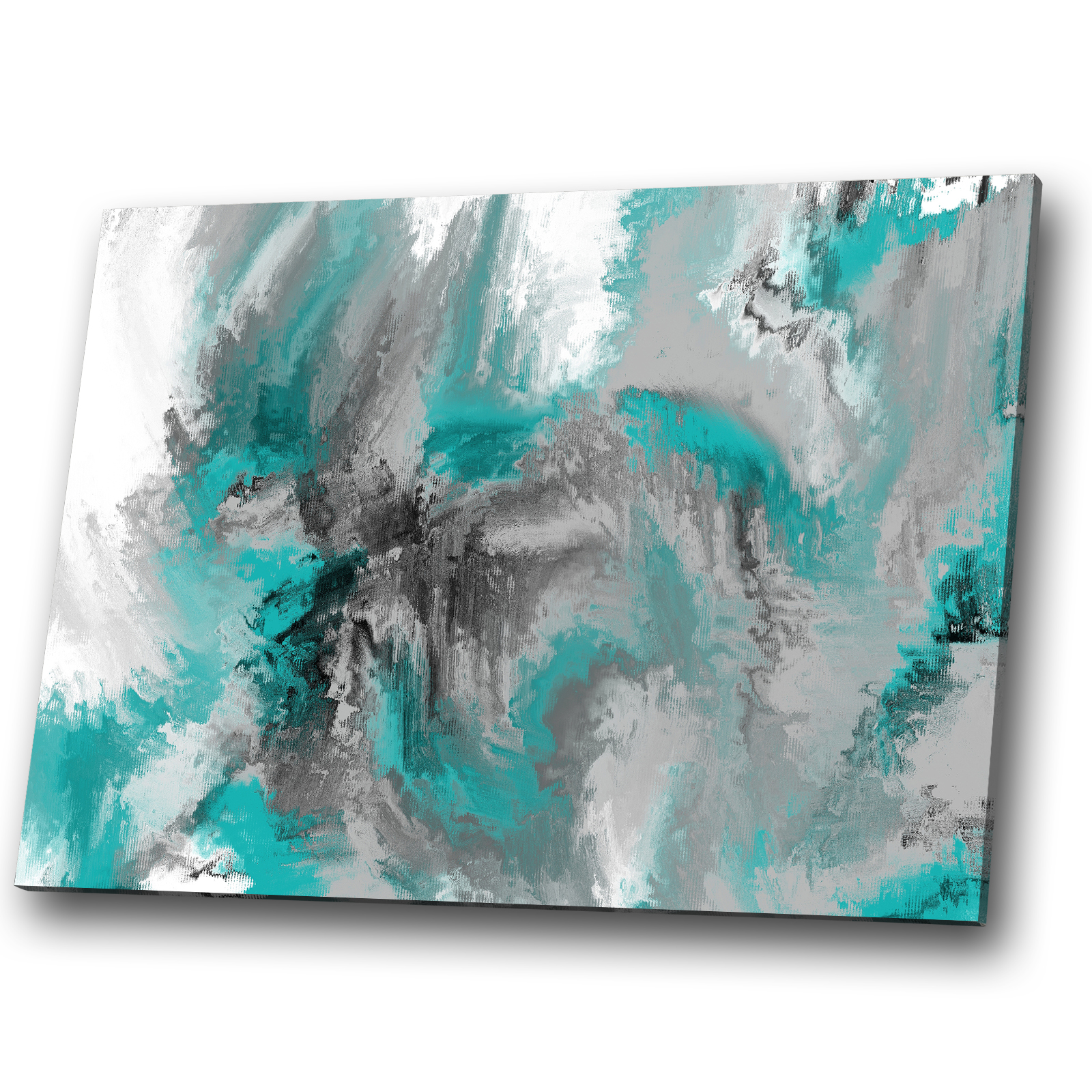 Grey Black White Blue Teal Abstract Canvas Wall Art Large Picture Prints - Picture 1 of 6