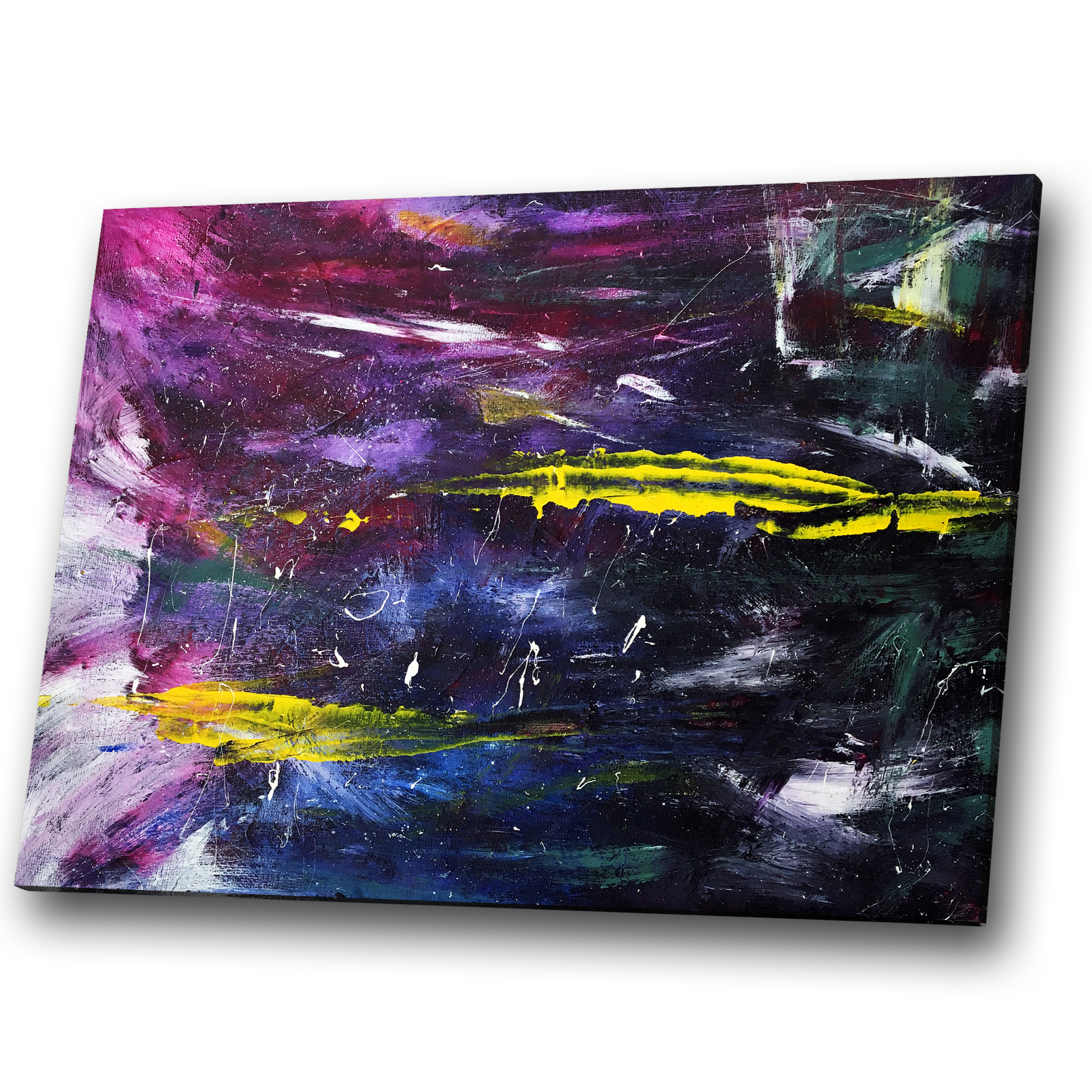 Yellow Black Pink Blue Cool Abstract Canvas Wall Art Large Picture Prints