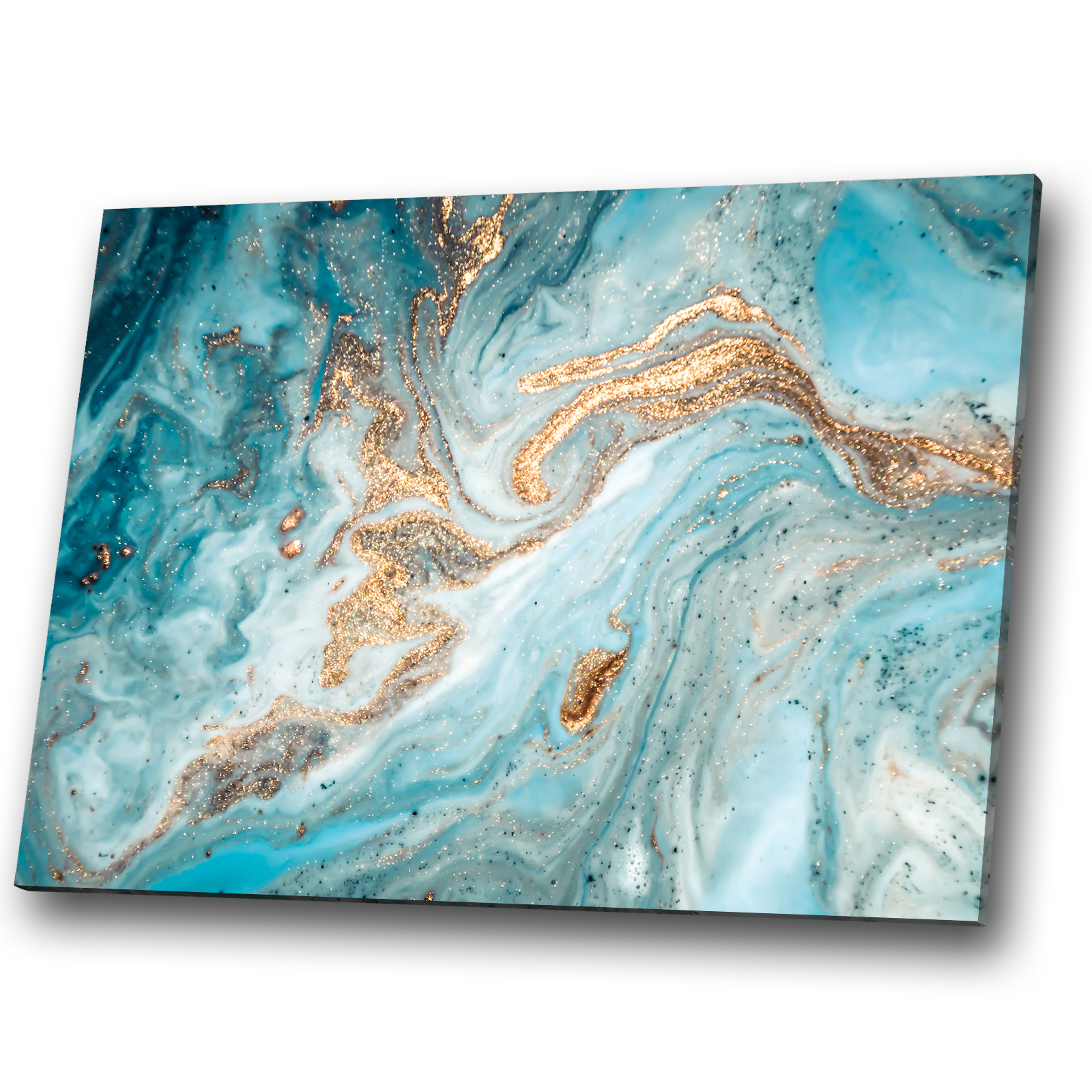 Blue Teal White Gold Marble Abstract Canvas Wall Art Large Picture Prints