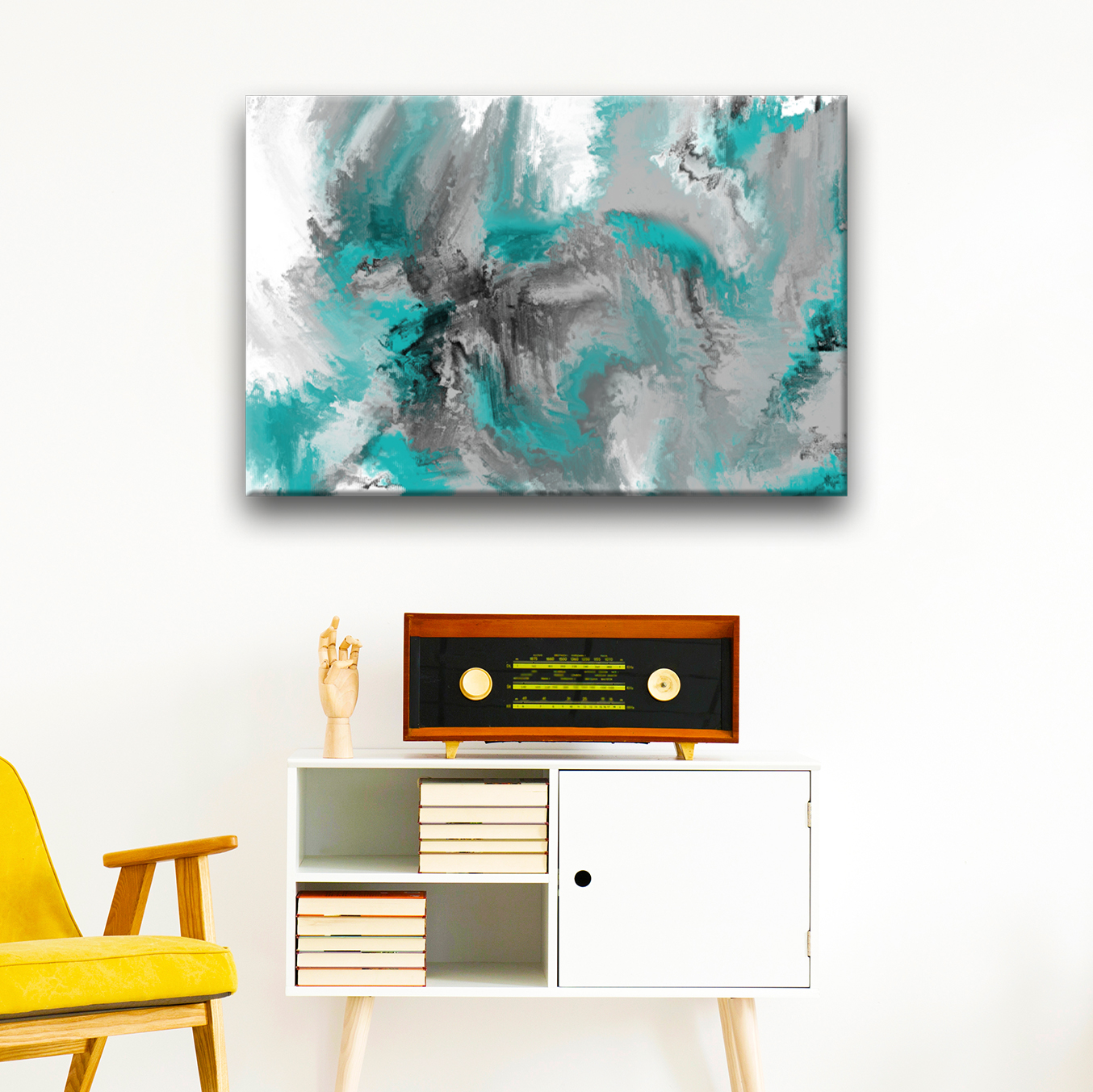 Grey Black White Blue Teal Abstract Canvas Wall Art Large Picture Prints - Picture 3 of 6